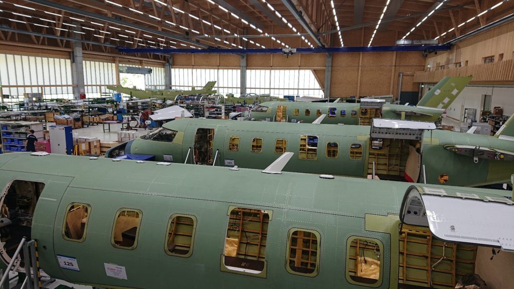 PlaneSense PC-24 jets on production line.